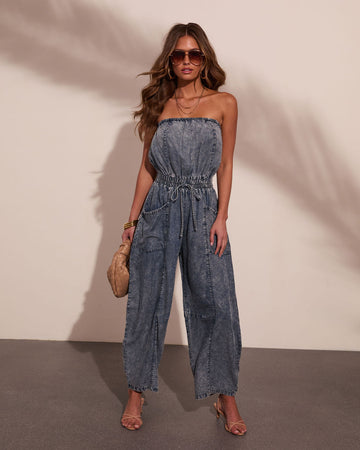 Vintage Outlaw Strapless Chambray Jumpsuit