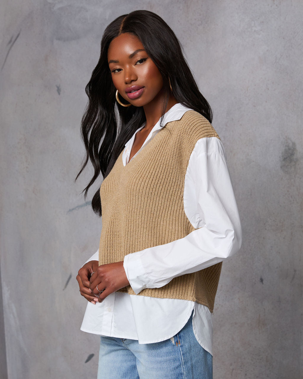 Iced Chai Long Sleeve Sweater Vest Top – VICI