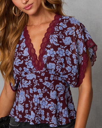 Pelima Printed Lace Trim Top