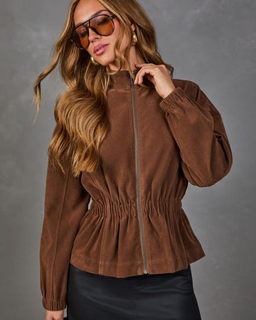 Fireside Oak Faux Suede Peplum Jacket