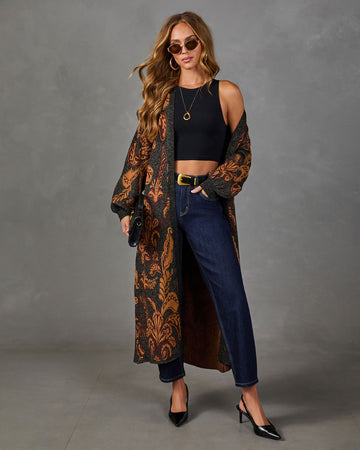 Caterina Knit Paisley Waist Tie Duster Cardigan