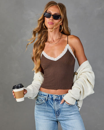 Painted Bloom Ribbed Lace Trim Cami