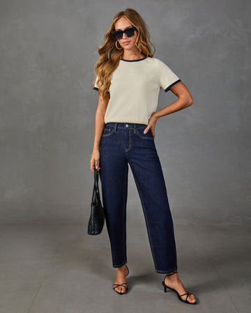 Plot Twist Knit Contrast Trim Short Sleeve Top