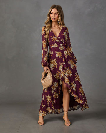 Amber Blossom Surplice Floral Maxi Dress