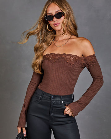 Orchard Girl Knit Off the Shoulder Lace Trim Top