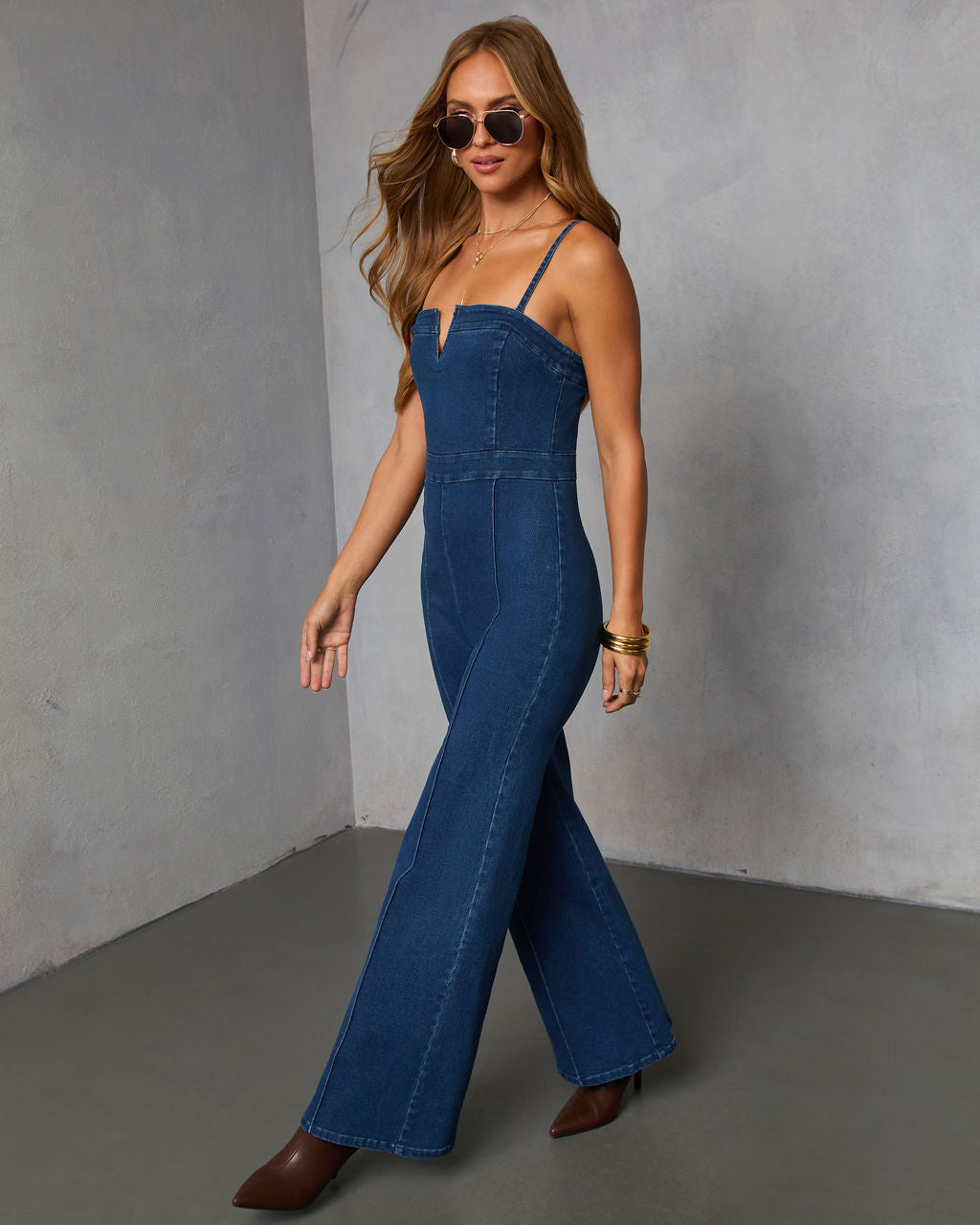 So Mila Denim Flare Jumpsuit  VICI