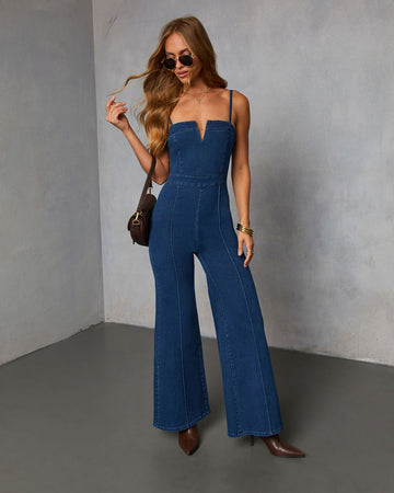 So Mila Denim Flare Jumpsuit