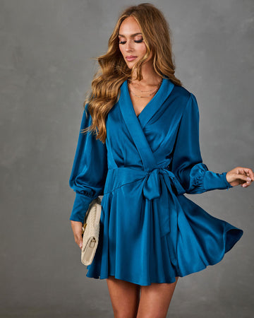 Rita Satin Wrap Tie Mini Dress
