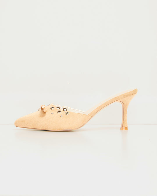 Sand % Mara Grommet and Bow Pointed Toe Mules-2