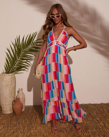 Kimber Abstract Pleated Maxi Dress
