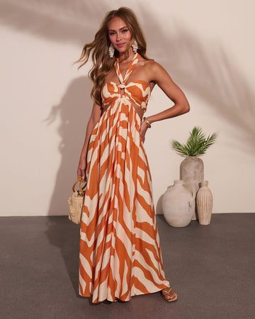 Beachy Keen Abstract Halter Neck Maxi Dress