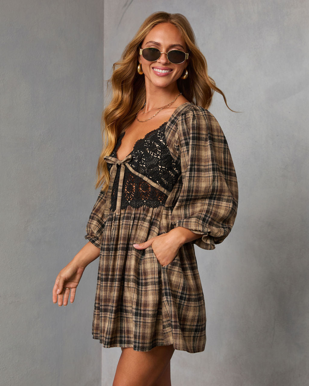 Ajah Plaid Lace Bust Mini Dress – VICI