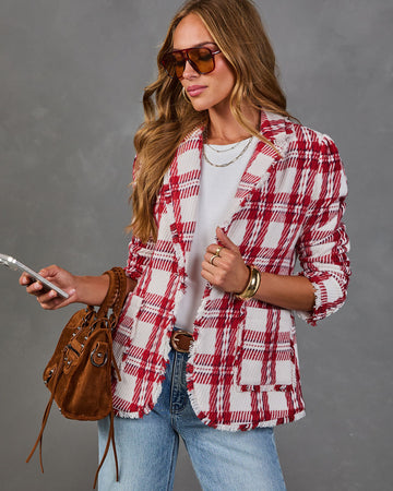 Autumnal Glow Knit Plaid Blazer