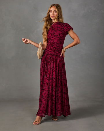 Candlelight Plans Floral Velvet Mesh Maxi Dress