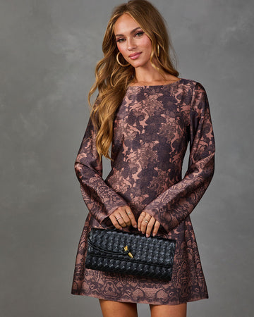 Midnight Petals Satin Floral Lace Mini Dress