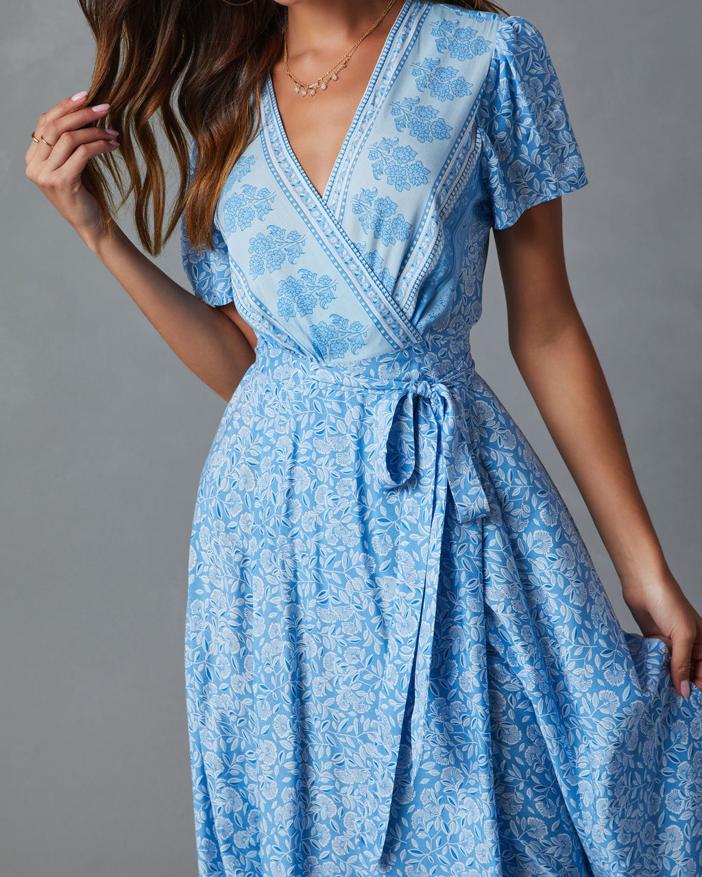 Mae Printed Short Sleeve Wrap Maxi Dress – VICI Mae Printed Short Sleeve Wrap Maxi Dress – VICI