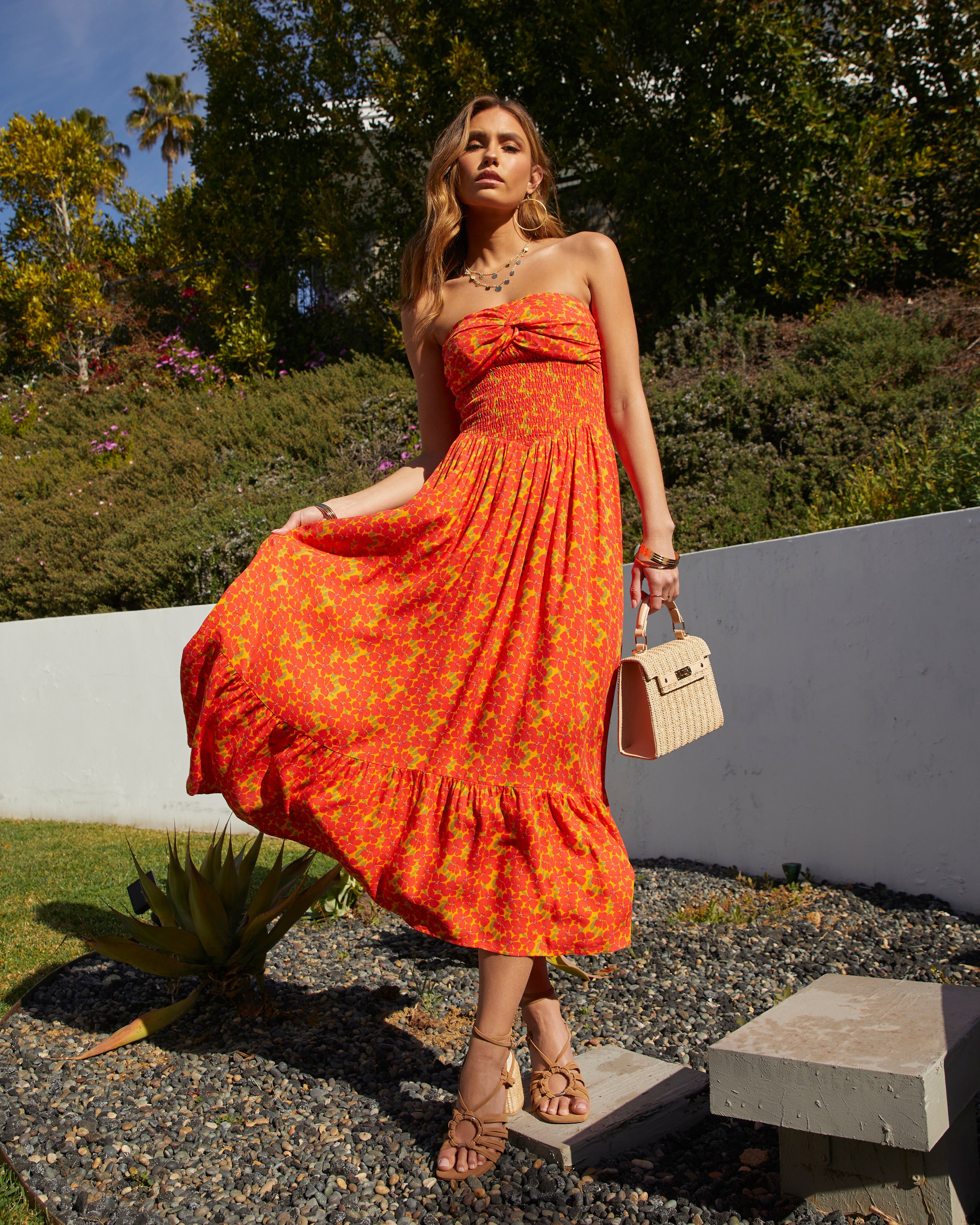 Lynelle Strapless Floral Smocked Midi Dress – VICI