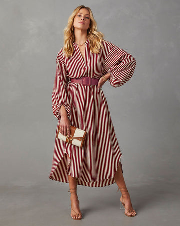 Dimarco Striped Pocketed Belted Midi Dress
