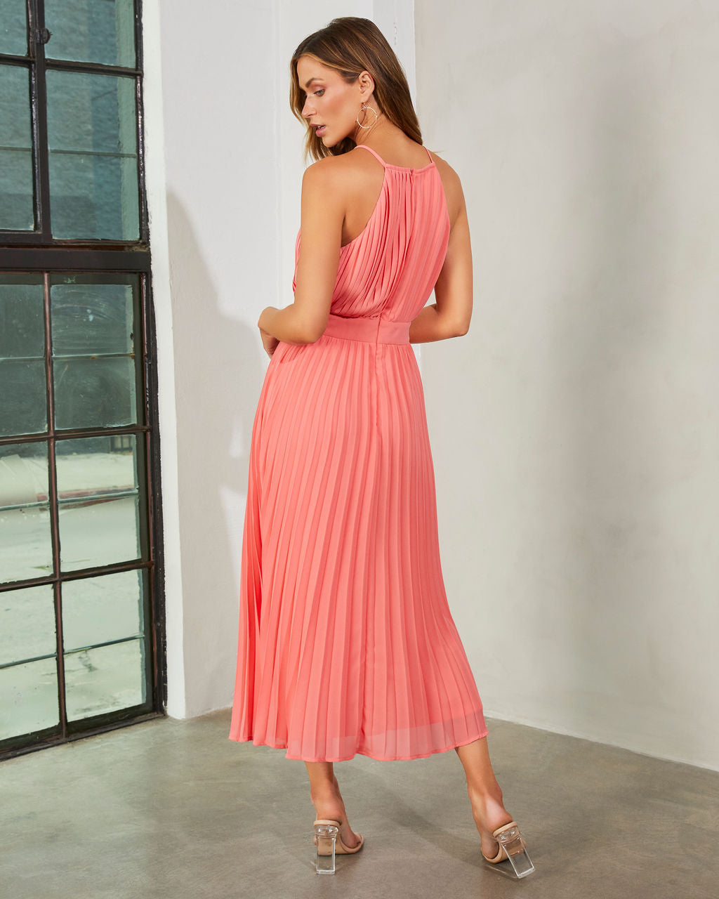 Liamara Pleated Halter Midi Dress  VICI