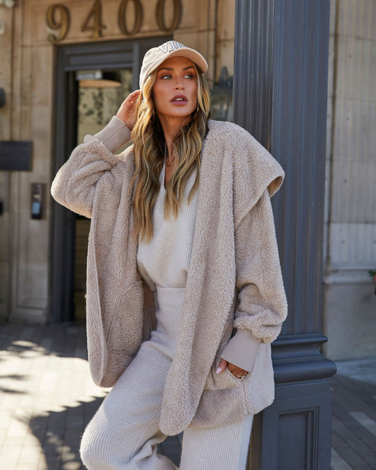 Taupe % The Coziest Yet Pocketed Cardigan-1