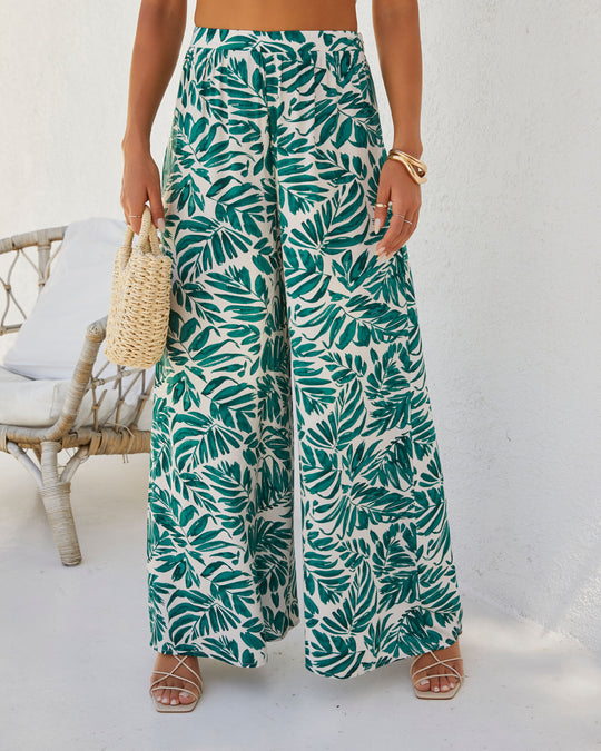Wailea Palm Print Wide Leg Pant