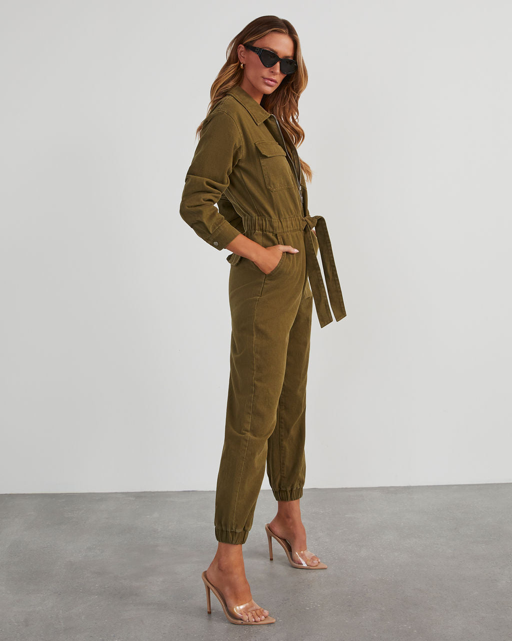 Rakkiss™ Printed Ruffled V-Neck Tie-Up High-Waisted Jumpsuit