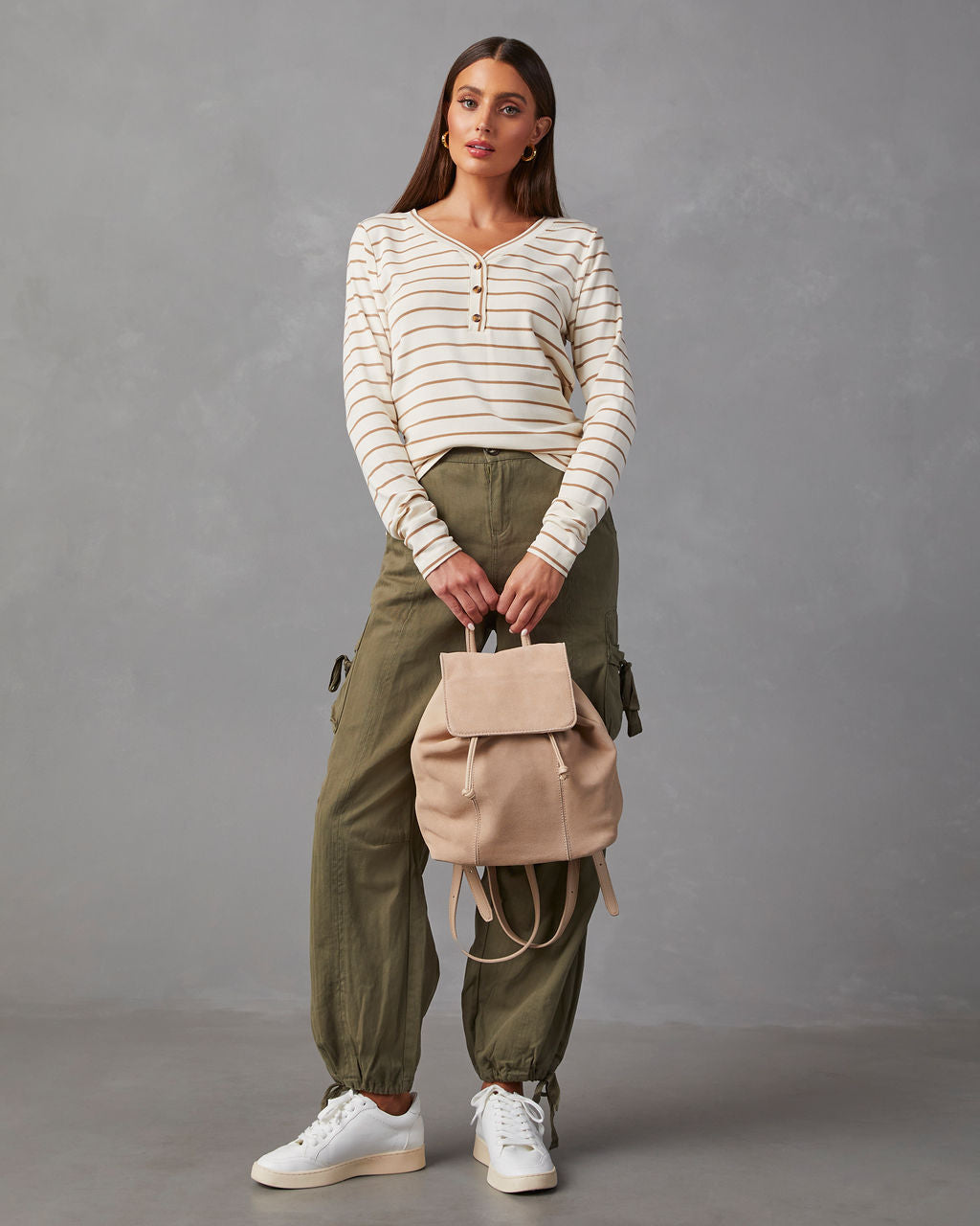 Carson Stripe Henley Rib Knit Top (Ivory)