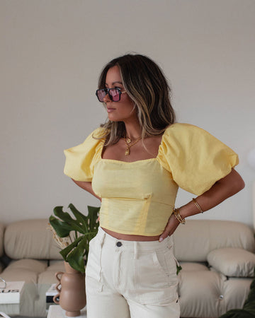 Rylee Cotton Linen Blend Puff Sleeve Top