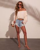 Garden Gathering Mesh Eyelet Off The Shoulder Blouse