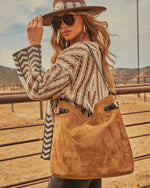 Layton Faux Suede Vegan Leather Buckle Tote Bag