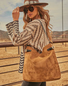 Layton Faux Suede Vegan Leather Buckle Tote Bag