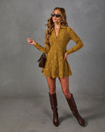 Videna Floral Mesh Velvet Mini Shirt Dress