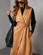 Autumn Reign Belted Suede Trench Longline Vest