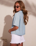Hampton Honey Denim Partial Button Down Top