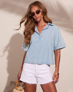 Hampton Honey Denim Partial Button Down Top