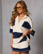 Navy Multi % Cozy Standard Striped Quarter Zip Top-3