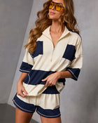 Navy Multi % Cozy Standard Striped Quarter Zip Top-1