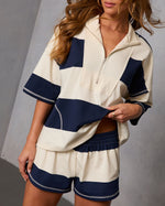 Navy Multi % Cozy Standard Striped Quarter Zip Top-6