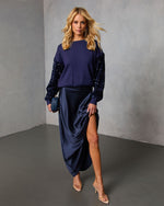 Navy % Yumi Contrast Sequin Knit Sweater-2