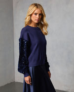Navy % Yumi Contrast Sequin Knit Sweater-3