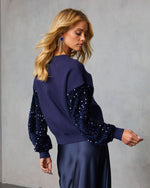 Navy % Yumi Contrast Sequin Knit Sweater-4