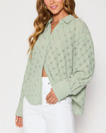 Sage % Amber Eyelet Button Down Top-3
