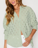 Sage % Amber Eyelet Button Down Top-5