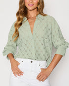 Sage% Amber Eyelet Button Down Top-1