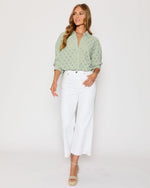 Sage % Amber Eyelet Button Down Top-2