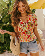 Orchard Glow Floral Cinched Waist Top