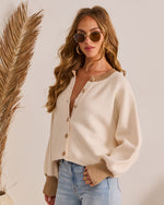 Cream % Comfort Archive Contrast Trim Cardigan-3