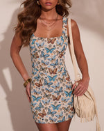 Neutral Harvest Brocade Mini Dress