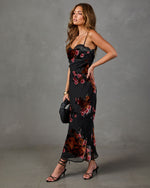 Dark Petals Velvet Floral Midi Dress