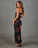 Dark Petals Velvet Floral Midi Dress